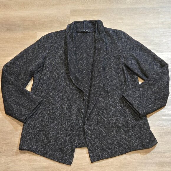 Eileen Fisher Herringbone Wool Blend Cardigan Blazer Womens Large Sweater Black - Picture 3 of 9